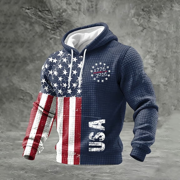 Men's American 250Th Anniversary Hoodies Waffle America 250 Flag Printed Usa 250Th Anniversary Shirt American Patriotic Flag Sweatshirts