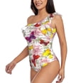 thumbnail image 2 of Gaeub Butterflies and Vintage Women's One Shoulder Ruffle Tummy Control Swimwear for Swimming Surfing Beach Party - Medium, 2 of 8