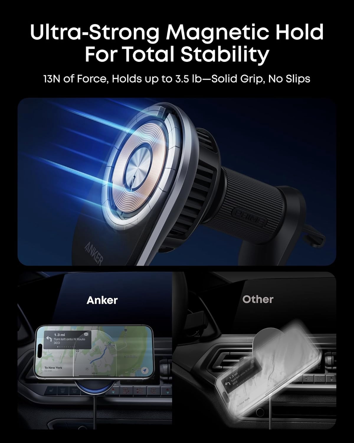 Anker Prime MagSafe Car Mount Charger, Qi2 25W Certified Wireless Car Charger with TEC Cooling, Strong Magnets, Air Vent Mount Compatible for iPhone 17-12 Series