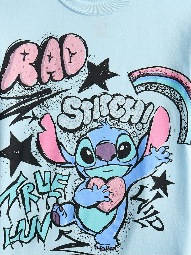 Stitch Girls Rhinestones Graffiti Graphic Boyfriend Tee with