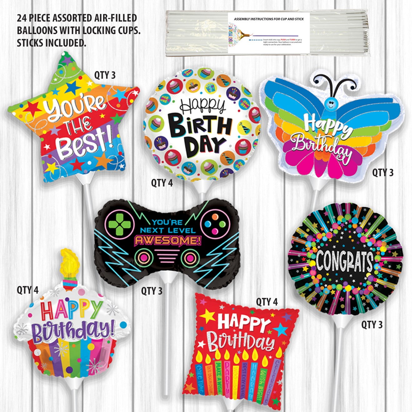 STICK BALLOON HBD ICONS IN BUBBLES