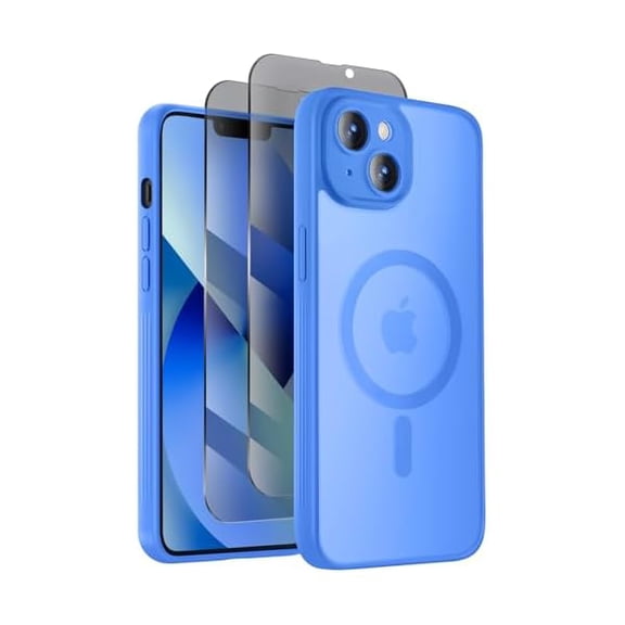 Eryueer Designed for iPhone 13 Case, Compatible with MagSafe, with Privacy Screen Protectors X2, [Camera Protection] [15FT Military Drop Protection] Shockproof Phone Case, 6.1", Blue