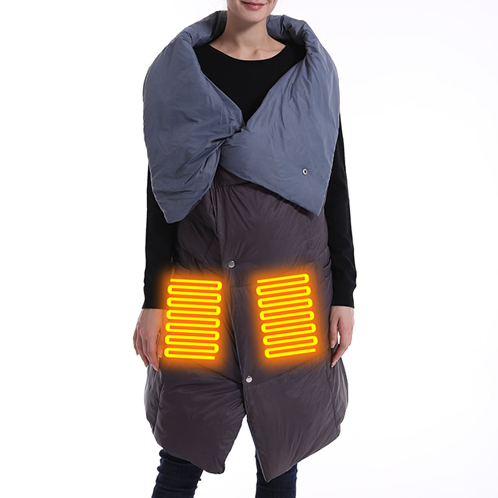Audhol Winter Shawl Wraps Usb Heated Blanket Heating Shawl Battery Heated Throw With 6 Heating Levels Warming Wrap For Home Office Washable Tassels Open Front Capes Grey1 One Size