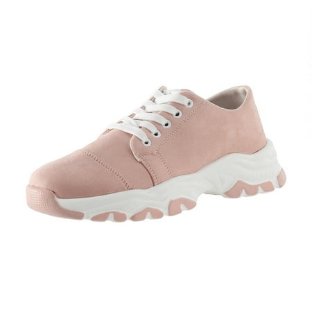

DVKOVI Womans Shoes Ladies Fashion Ssolid Color Suede Lace Uup Thick Sole Comfortable Casual Sports Shoes Womens Platform Sneakers Pink 42