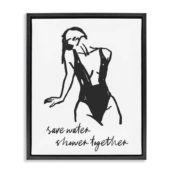 Stupell Industries Save Water Shower Together Black Framed Floater Canvas Wall Art, design by Lettered and Lined