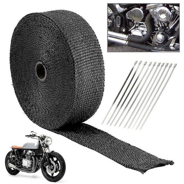 Cinta térmica de escape negra de 10 m, cinta aislante de escape de motocicleta con 10 abrazaderas autoblocantes de acero inoxidable para calor del tubo del colector de escape de la motocicleta Rojo Verde Cocina, Decoración y Otros