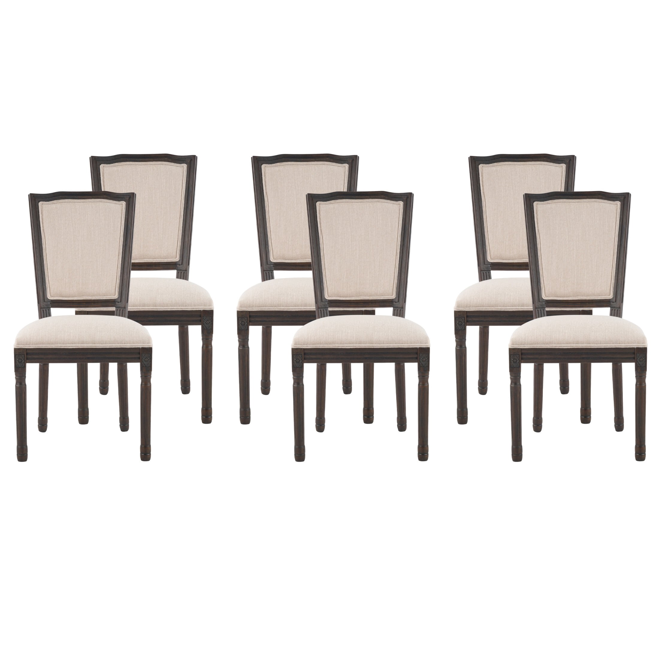 Christopher Knight Home Set of 6 French Country Upholstered Dining Chairs, Rubberwood Frame, Beige
