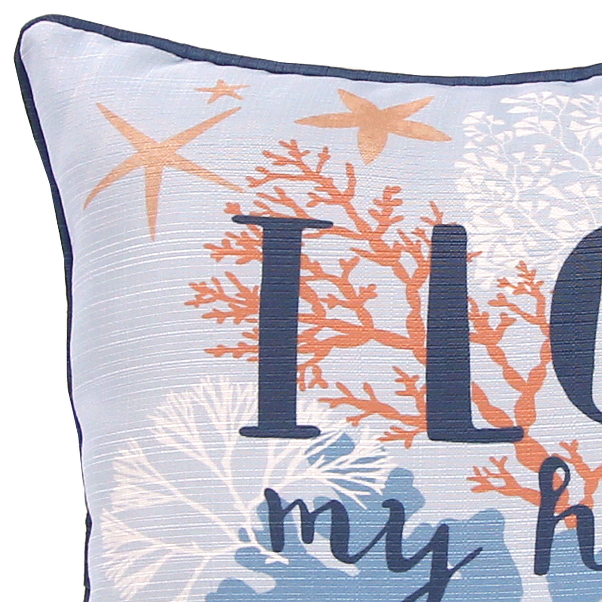 Jordan Manufacturing 18" x 18" Blue and Coral Heart to the Sea Nautical Square Decorative Throw Pillow with Welt and Embroidery Accent