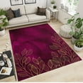 thumbnail image 2 of 4x5ft Rug Non Slip Contemporary Plants Line Small Entryway Mats, Machine Washable Burgundy Golden Leaves Area Rug, Throw Rugs Carpet for Front Door Bedroom Bedside, 2 of 6