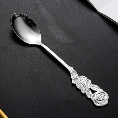 

New 304 Stainless Steel Rose Coffee Spoon Stirring Spoon Teaspoon Long Handle Tea Spoon Dessert Spoon Kitchen Tableware Dropship