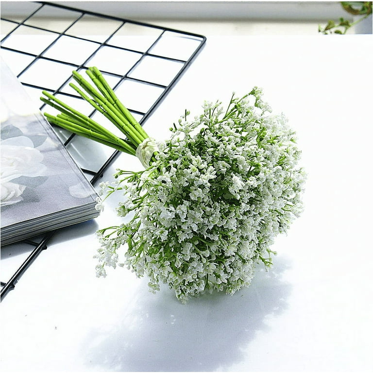 Leye 16 Pcs Babys Breath Artificial Flowers, Gypsophila Real Touch Flowers  for Wedding Party Home Garden Decoration (White) 