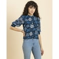 thumbnail image 2 of MoomayaWomens PrintedTurtle Neck Top,Cuffed QuarterSleeves Summer Chic Tops, 2 of 7