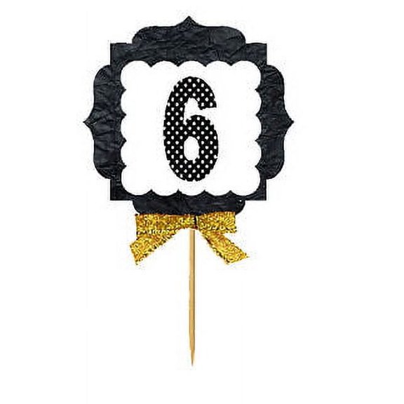 6th Birthday / Anniversary Gold Ribbon Hand Crafted Novelty Cupcake Decoration Toppers / Picks -12ct