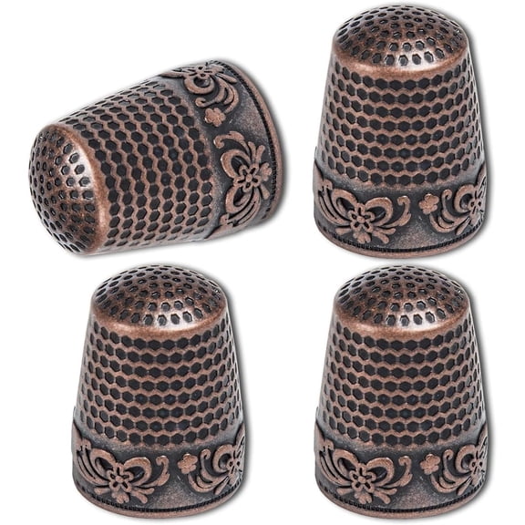 4Pcs Sewing Thimbles, Metal Thimbles for Hand Sewing Finger Protector, Quilting Craft Accessories for Knitting Needlework DIY Tools, Brass