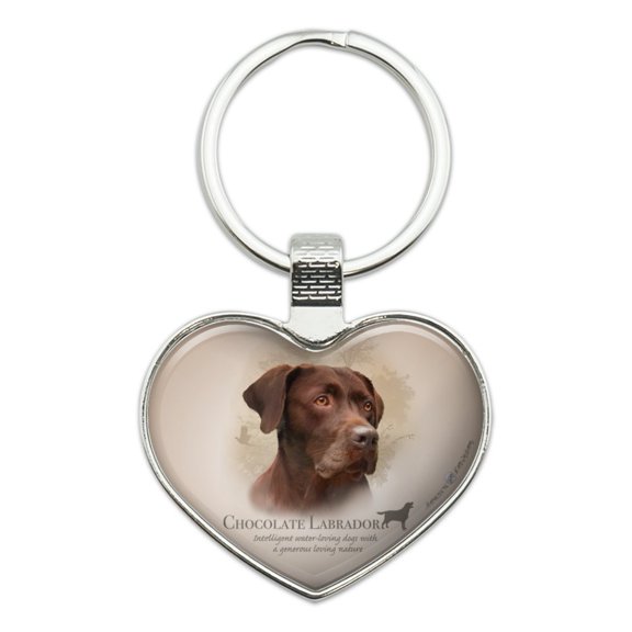 Chocolate Lab Labrador Dog Breed Heart Love Metal Keychain Key Chain Ring
