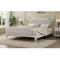 thumbnail image 2 of Antique White Solid Wood Bed Frame Featuring Tufted Headboard & Sturdy Construction, King Size, No Box Spring, 2 of 14