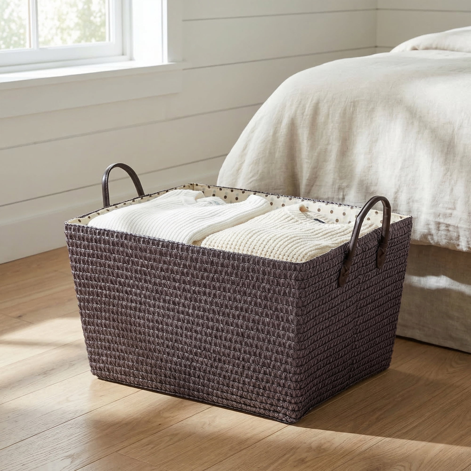 Unique Bargains Woven Storage Basket Shelf Closet Storage Bin Coffee 17.7*13.8*9.8in