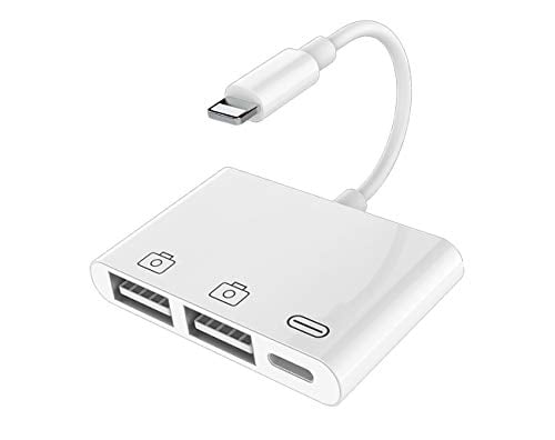 Dual USB Camera Adapter,3 in 1 Dual USB Female OTG Adapter with Fast Charging Data Sync Cable Port,Compatible with iPhone 11 Xs X 8 7,Support Card Reader,MIDI Keyboard,USB Ethernet Adapter,Hubs,Mouse
