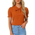 thumbnail image 1 of INSPIRAR CHIC Blusa de manga corta con volantes y cuello de lazo para mujer en rojo anaranjado S, 1 of 6