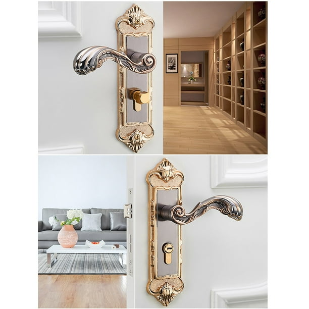 Peahefy Interior Door Lock European Style Retro Vintage Door Lock Interior Anti theft Room Door Lock Lever Set Vintage Door Lock
