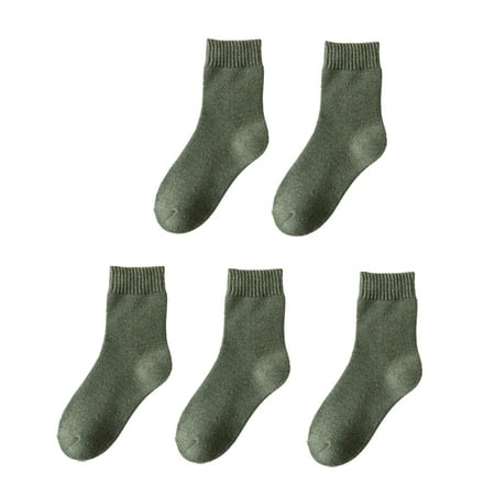 

5Pairs Winter Women Retro Socks Thick Warm Solid Color Sock Army green