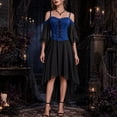 thumbnail image 5 of YuXingFu Gothic Dresses for Women Halloween Mesh Lace Patchwork Suspender Off Shoulder Court Style Dress Blue S, 5 of 7