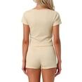 thumbnail image 3 of INSPIRE CHIC Women's Cotton Pajama Sets Lace Trim Short Sleeve Top and Shorts Lounge Set XS Khaki, 3 of 6