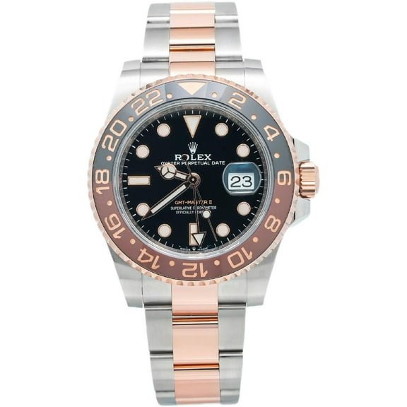 Pre-Owned Rolex GMT-Master II 40MM 126711CHNR Root Beer Black Dial Black & Brown Ceramic Bezel Two Tone Rose Gold Oyster Bracelet
