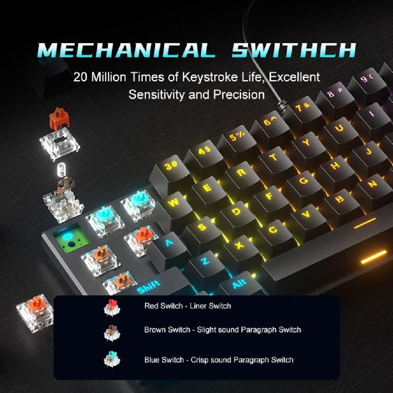 61 Key LED Backlit Cord Gaming Keyboard Ergonomic Waterproof Mechanical