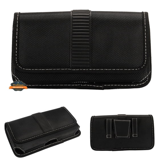 For Galaxy S23 Plus Rugged Canvas Cellphone Belt Clip Cover Holster Pouch Holder with Belt Loops Universal Horizontal Carrying Case - Black