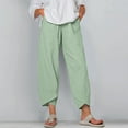 thumbnail image 6 of Ettsollp Women Pants Breathable Elastic Waist Retro Ethnic Style Solid Color Cropped Pants Wide Leg Casual Trousers, 6 of 8