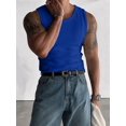 thumbnail image 4 of Men'S Ribbed Knit Form-Fitting Workout Wide Shoulder Tank Top Blue M, 4 of 8