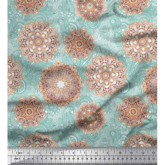 Soimoi Silk Fabric Floral Mandala Artistic Print Fabric by The Yard 42 Inch Wide
