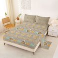 thumbnail image 2 of Castle Fairy Tribal Floral Band Queen Sheets 4 Pieces,Boho Geometric Aztec Queen Sheet Sets,Taupe Gold Cyan,1 Flat Sheet, 1 Fitted Sheet and 2 Pillowcases, 2 of 7