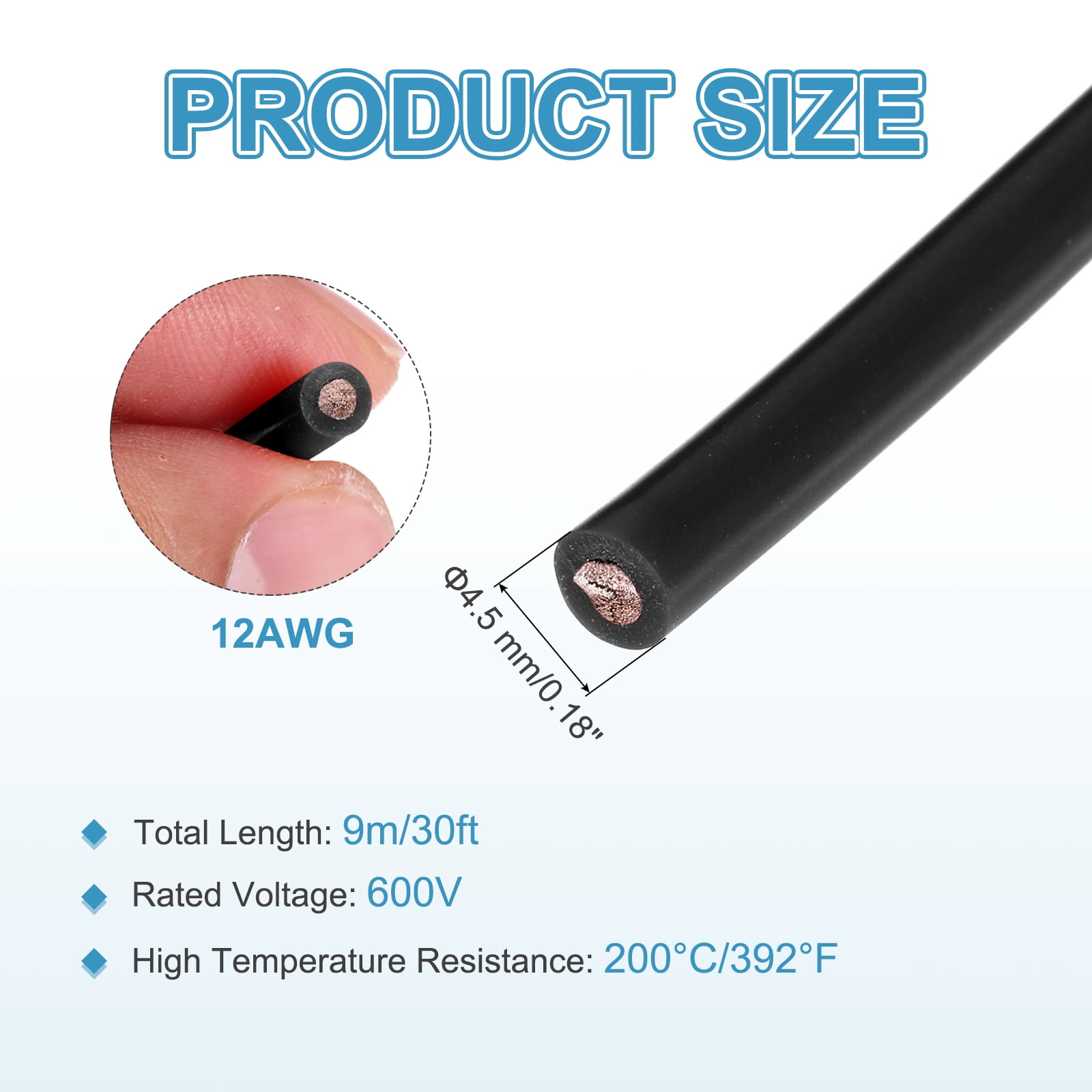 Uxcell 12 AWG Flexible Silicone Wire 9m/30ft Tinned Copper Electrical Wire Black