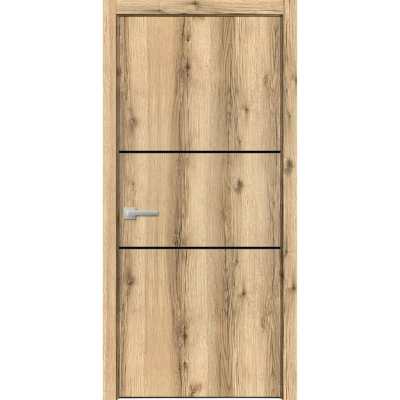 Modern Wood Interior Pre-Hung Door with Hardware | Planum 0014 Oak | Single Panel Frame Trims | Bathroom Bedroom Sturdy Doors-18" x 84"