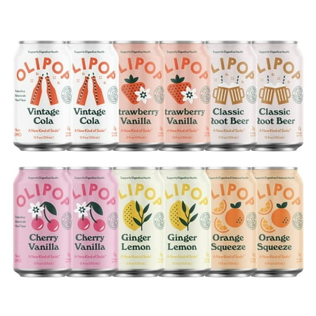 OLIPOP - The Sampler, 6-Flavor Soda Variety Pack, Healthy Soda, Prebiotic Soft Drinks, Supports Digestive Health & Gut Health, High Fiber, Low Calorie, Low Sugar, Vegan (12 oz, 12-Pack)