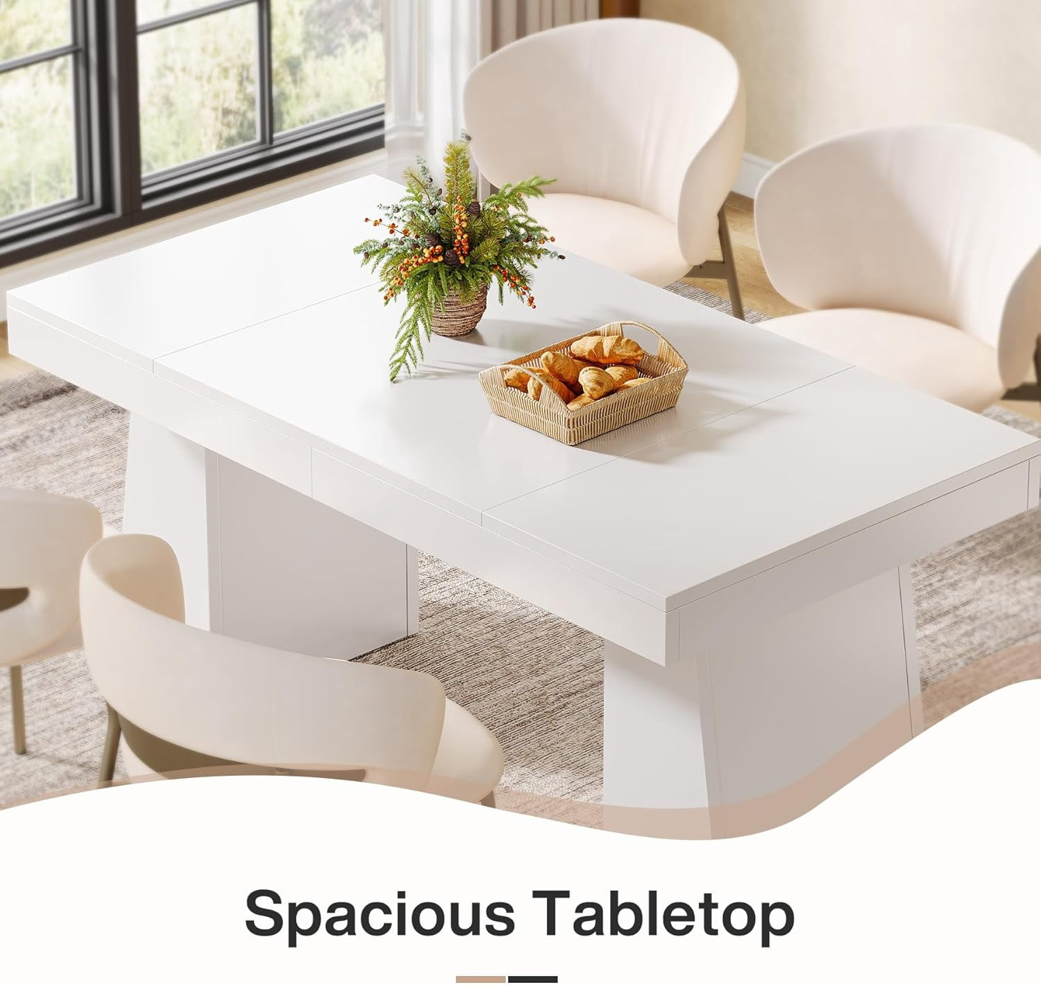 Tribesigns 55“ Dining Table for 4-6, Rectangular Wooden Dining Room Table, Kitchen Dinner Table, White