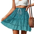 thumbnail image 2 of Cinvoph Women's Flowy Shorts Skirts Gradient Color Drawstring Elastic Waist Ruffle Mini Skirts Casual Pleated Summer Trendy, 2 of 6