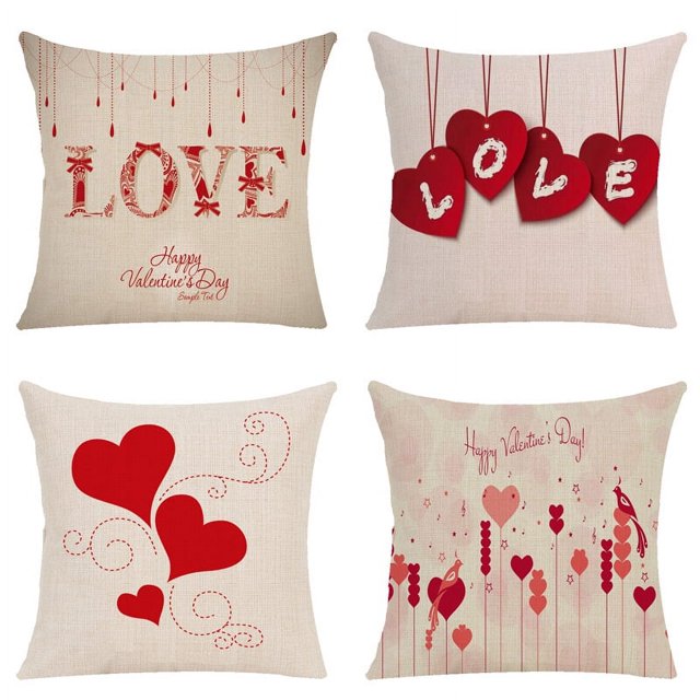 Juego de 4 fundas de almohada para el día de San Valentín, 18 x 18, decoración de granja primaveral, amor rojo