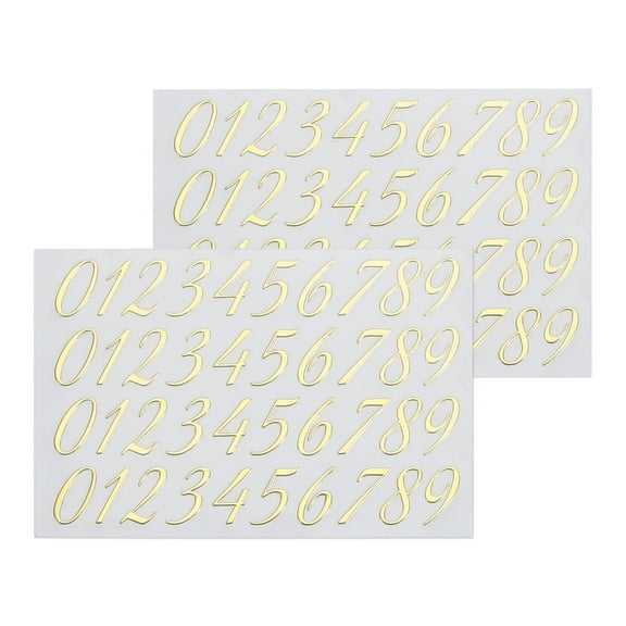 2 Sheets Cursive Number Stickers for Resin Nails 3D Small Gold Number Sticker Metallic Alloy for Epoxy Resin