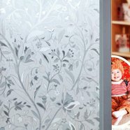 SHCKE Floral pattern Frosted Window Film PVC Privacy Covering Film Anti-UV Waterproof Window ...