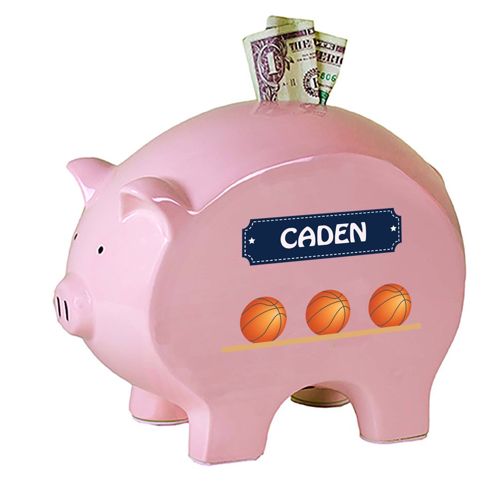 Personalized Pink Piggy Bank Basketball