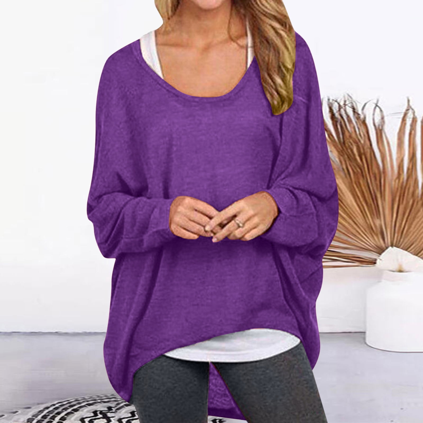 Sweaters Womens Batwing Sleeve Pullover Tops Off Shoulder Loose