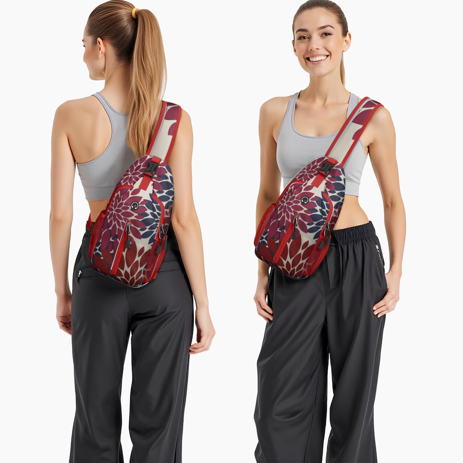Hippie Sling Backpack, Geometric Ethnic Crossbody Daypack with Stripes and Waves Pattern, Lightweight Anti-theft Bag for Travel