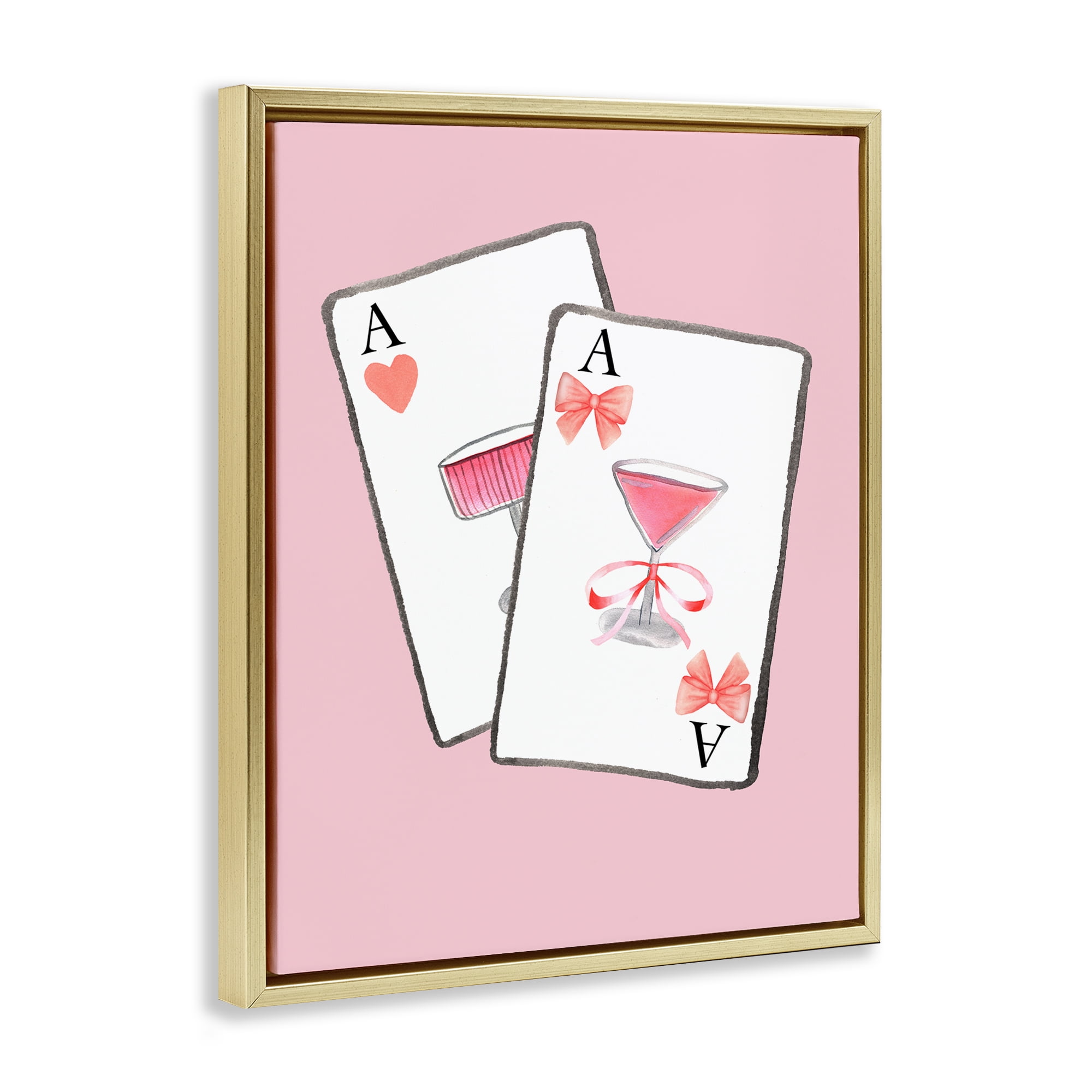 Cocktail Aces Cards Gold Framed Floater Canvas Wall Art, design by Nina Jacobs