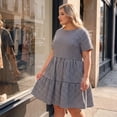 thumbnail image 3 of Agnes Orinda Women's Plus Size Gingham Dresses 1950s Vintage Tiered Crew Neck Short Sleeve Summer Casual Midi Plaid Dress 1X Black, 3 of 9
