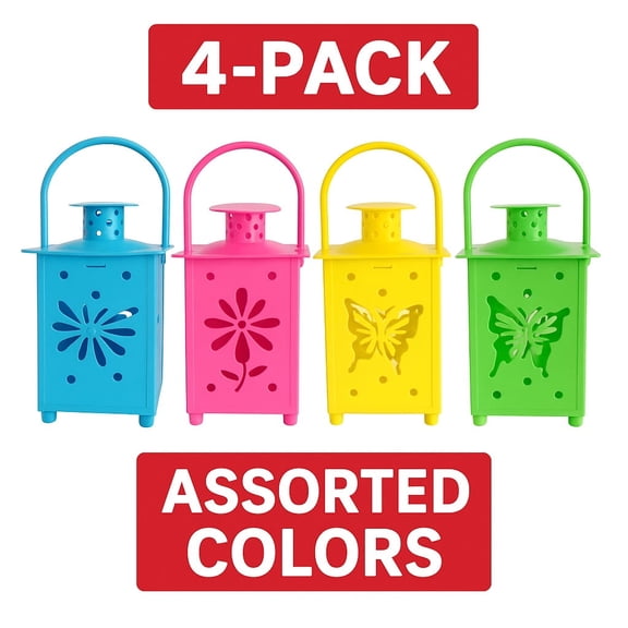 4-Pack LED Lanterns for Tabletop or Hanging – Assorted Colors – Battery-Powered Garden Party Lights for Indoor/Outdoor Use – 6.7" Tall – Ike’s Gadgets