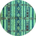 thumbnail image 1 of Ahgly Company Machine Washable Indoor Round Oriental Turquoise Blue Industrial Area Rugs, 4' Round, 1 of 4