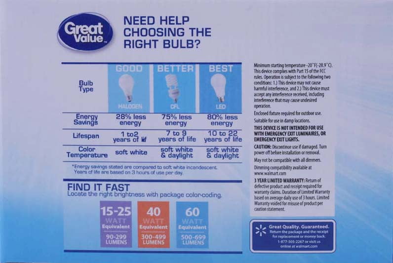 Great Value LED Decorative 4 Watts Daylight Candelabra Base Bulbs, 4 count